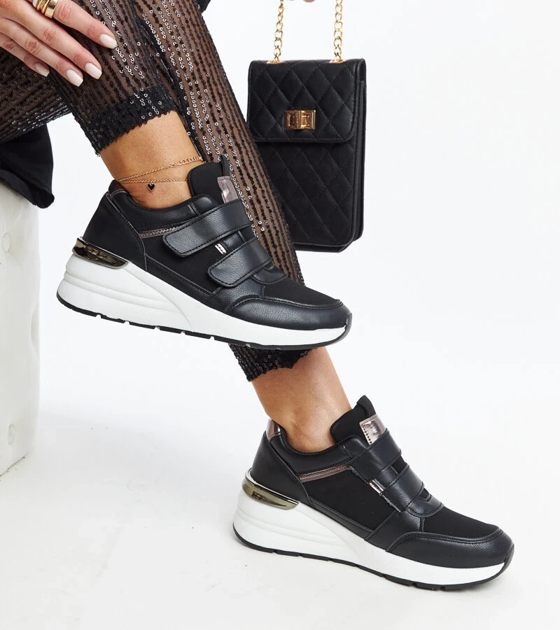 Čierne tenisky na platforme na suchý zips Orly