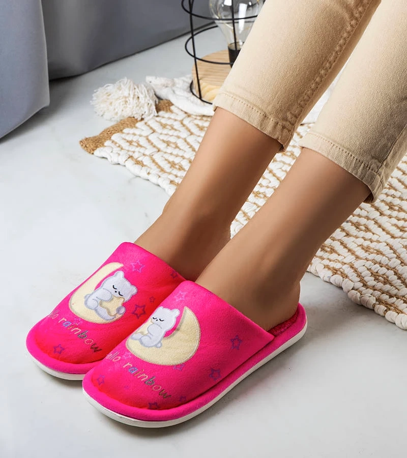 Neónovo ružové mäkké papuče Rainbow moon