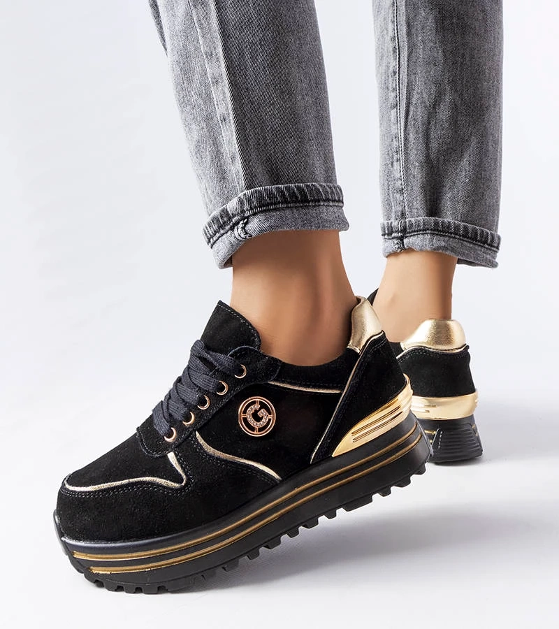 Čierno-zlaté tenisky na platforme značky Therrien