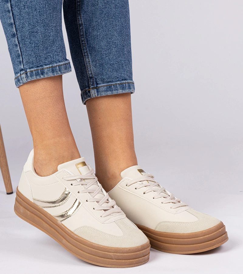 Béžové tenisky dámske so zlatým doplnkom Melly