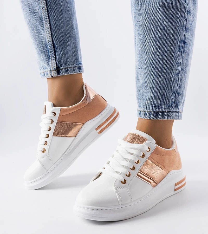 Biele tenisky s ružovými vložkami Deans