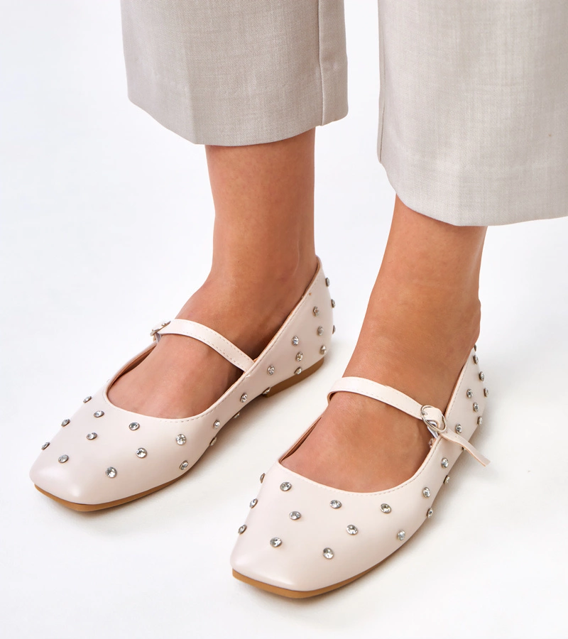 Béžové balerínky s kryštálikmi Heidi