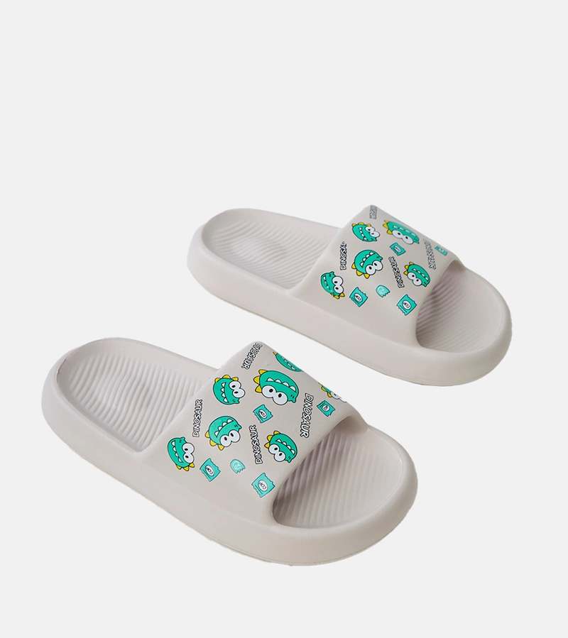 Sivé detské šľapky s potlačou Dinos