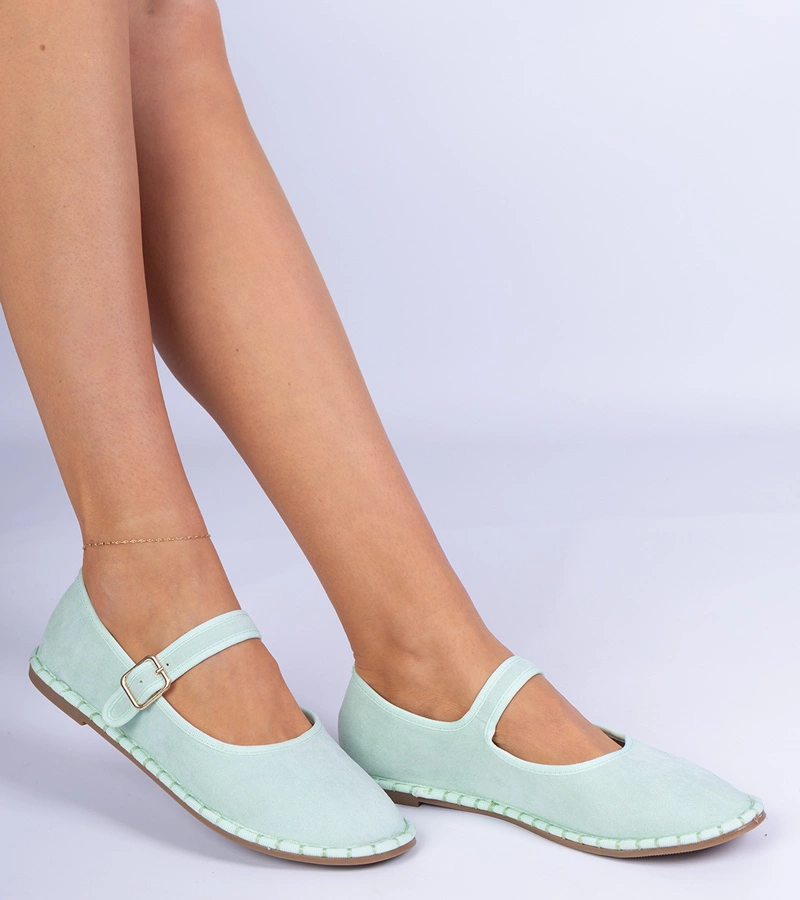 Zelené dámske balerínky so zapínaním Meremi