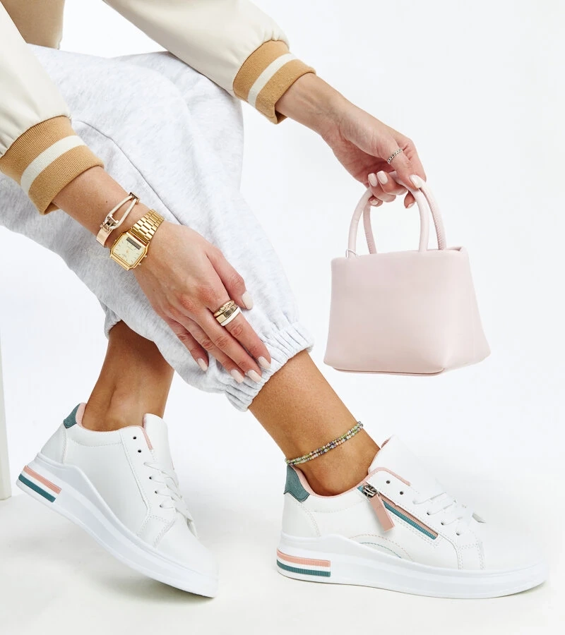 Biele topánky s ružovými a zelenými vložkami Anaunia