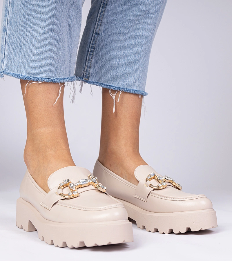 Béžové elegantné mokasíny s kamienkami Zelda