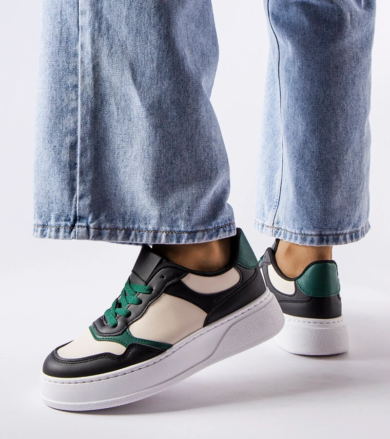 Čierno-zelené tenisky na platforme Baron