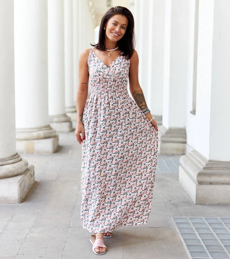 Jolanda oranžové kvetinové maxi šaty