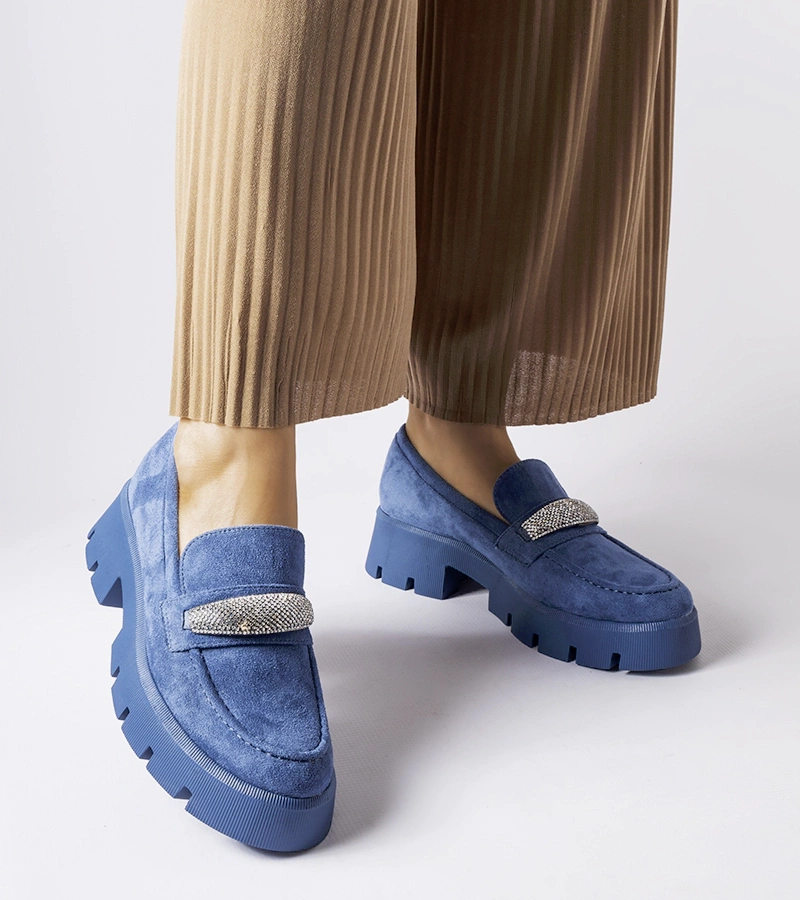 Modré mokasíny so zirkónmi Macario