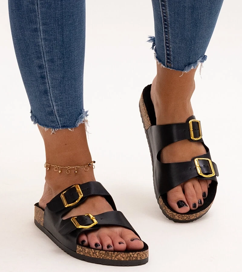 Čierne žabky na korkovej podrážke Oline