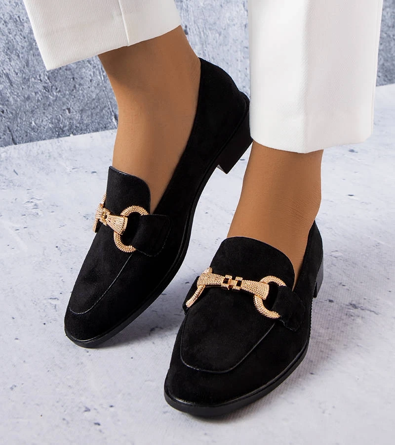 Čierne mokasíny so zlatým zdobením Fluet