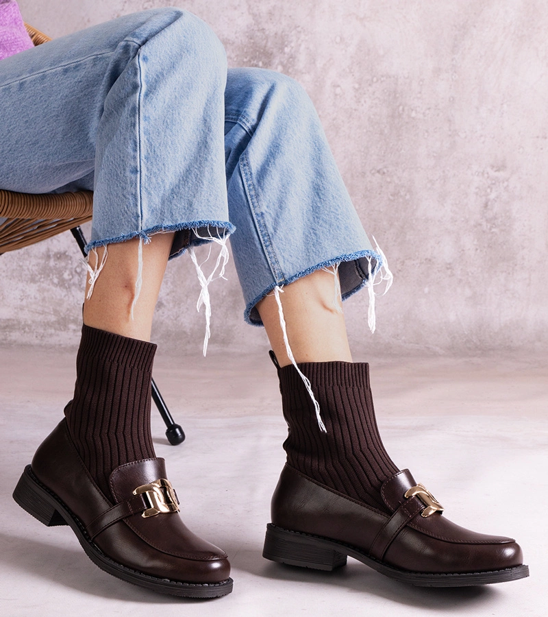 Hnedé členkové topánky s textilným zvrškom Krisa