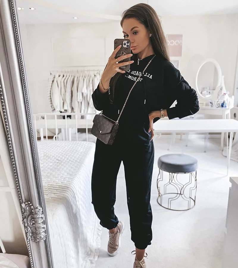 Čierna 2-dielna súprava s kapucňou Alcide