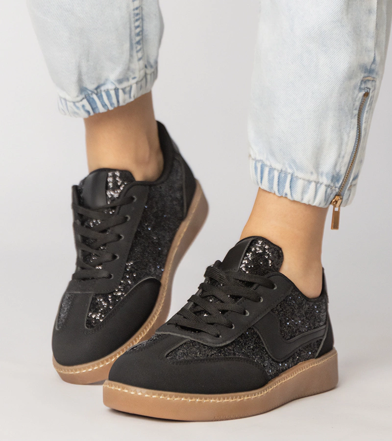 Čierne dámske tenisky zdobené brokátom Likana