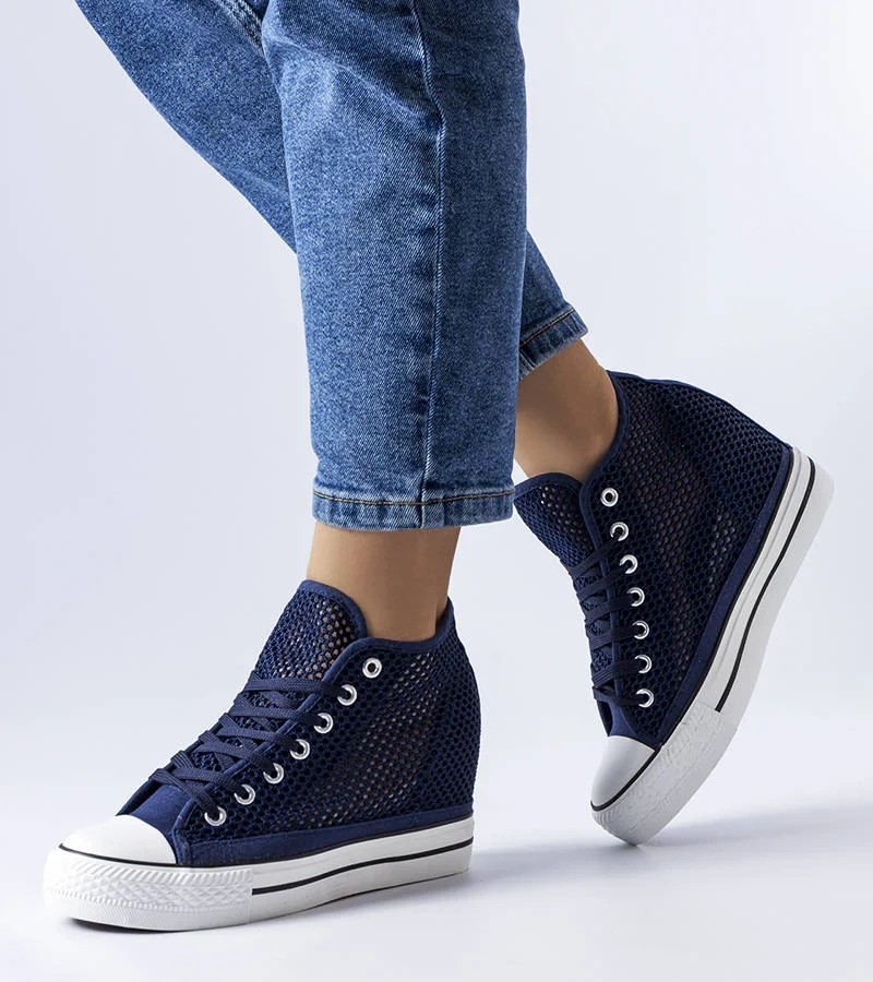 Tmavomodré ažurové tenisky Coupart na podpätkoch