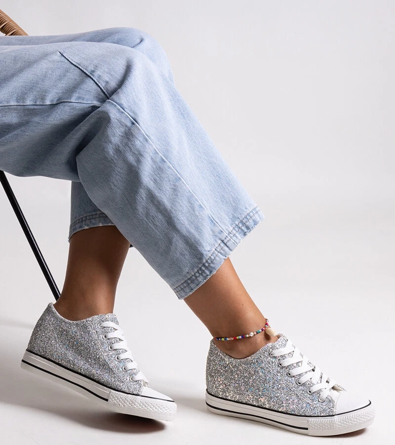 Strieborné blyštivé vysoké tenisky Jadwa