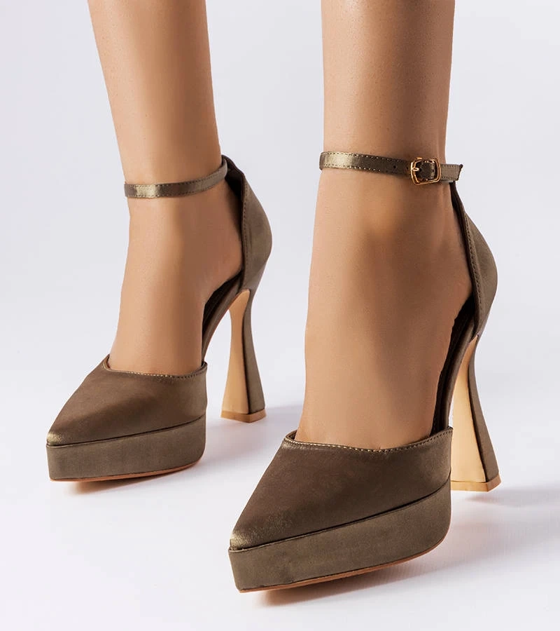 Olivovo sfarbené lodičky Lowell na vysokom podpätku