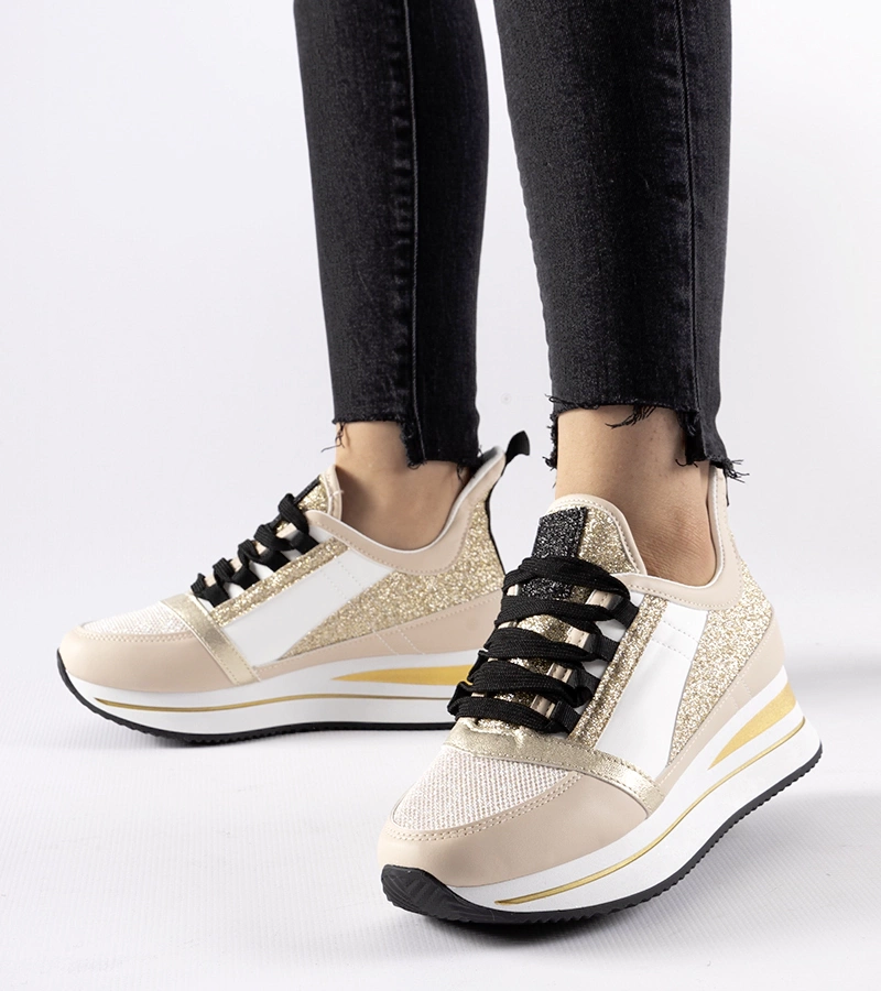 Bežové trblietavé tenisky na platforme od značky Marce