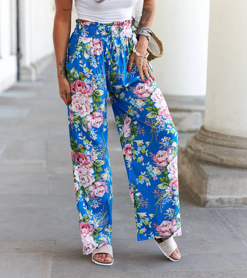 Modré široké kvetinové nohavice Cosimo