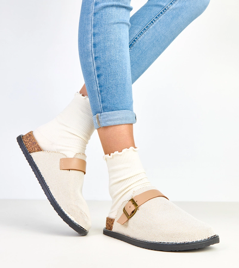 Béžové papuče na korkovej platforme s prackou Polly