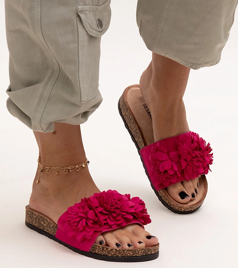 Šľapky s kvetmi na korkovej podrážke Almida