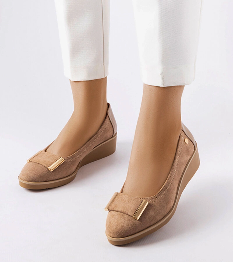 Hnedé baleríny s koženou stielkou Kajla