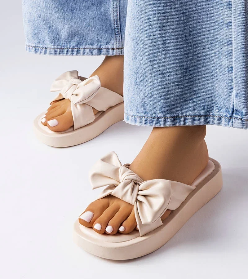 Béžové žabky na platforme s mašľou Edvard