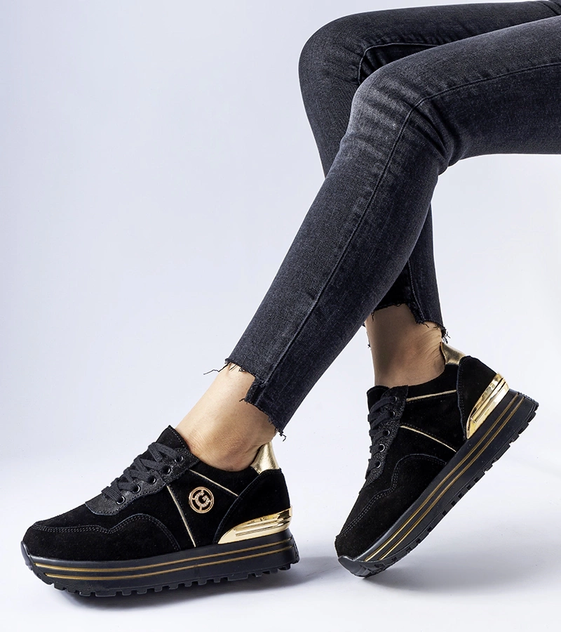 Čierno-zlaté tenisky na platforme Elliott