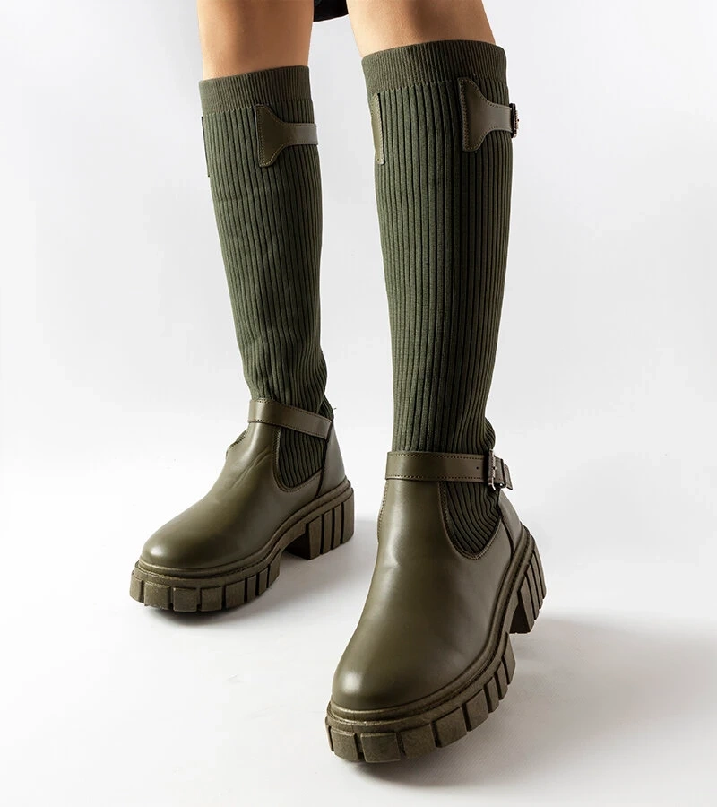 Zelené čižmy so strečovým zvrškom Courcelle