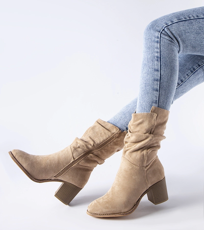 Beige zateplené cowboy čižmy na opätku Filomena