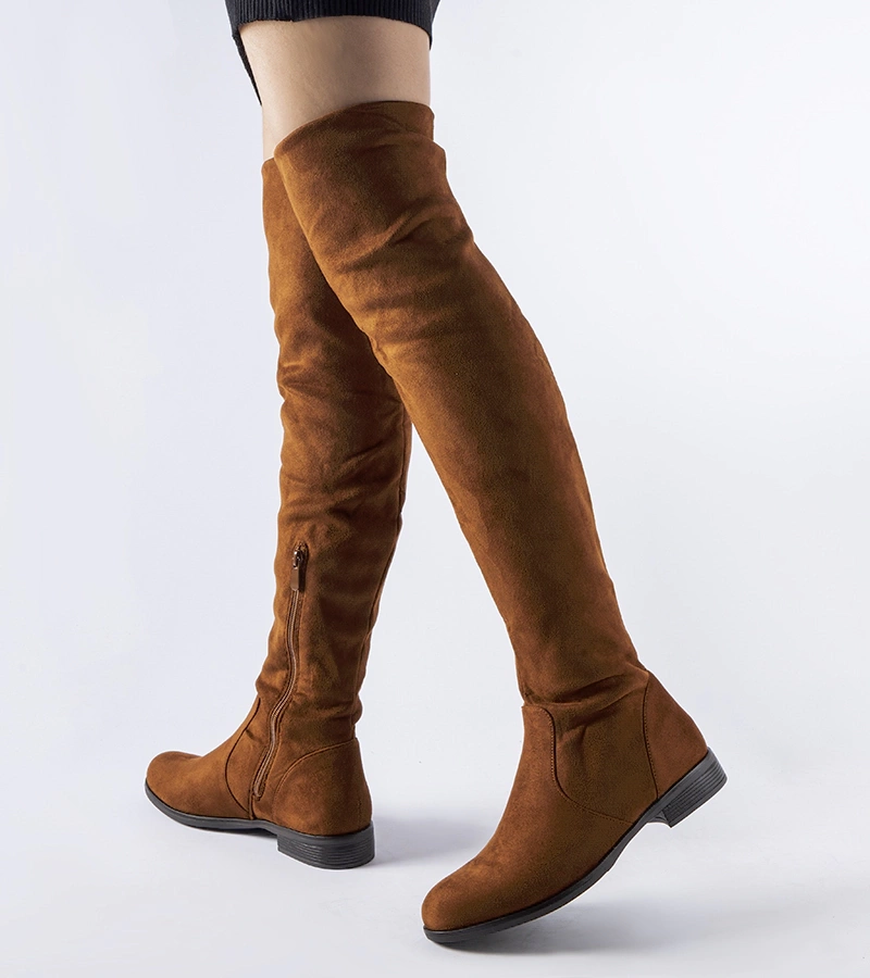 Dlhé hnedé teplé kozačky z ekokože Scandale.