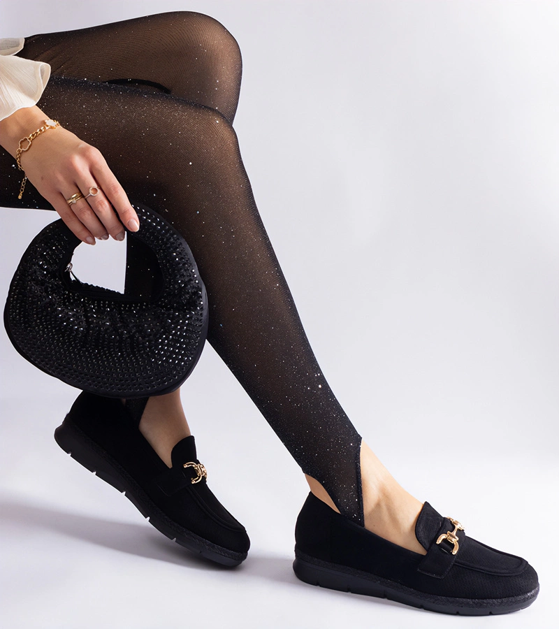 Čierne dámske mokasíny s perforáciou z eko semišu Sandoval