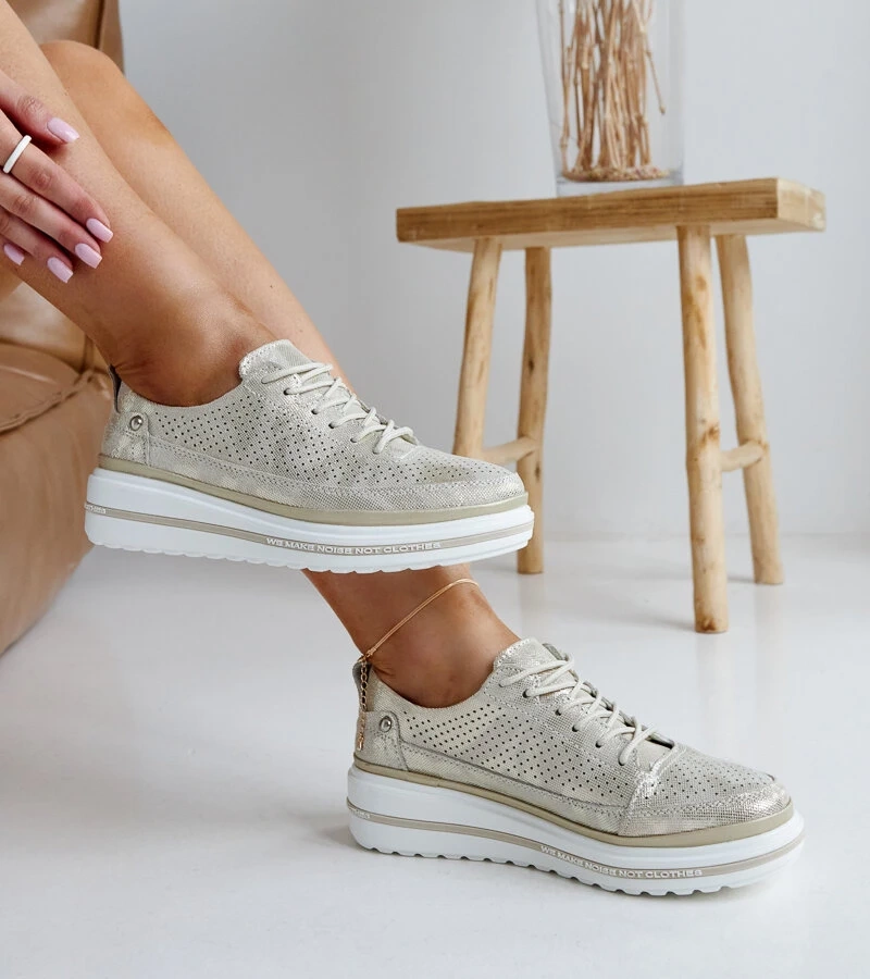 Zlaté kožené tenisky na platforme Piano