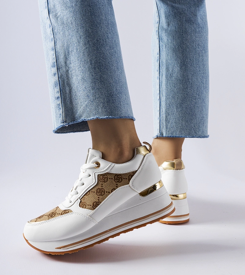 Biele tenisky na podpätku s potlačou Rouxi