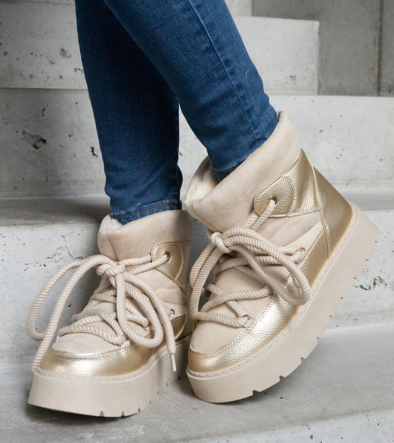 Béžové snehule na platforme zateplené kožušinou Sapphi