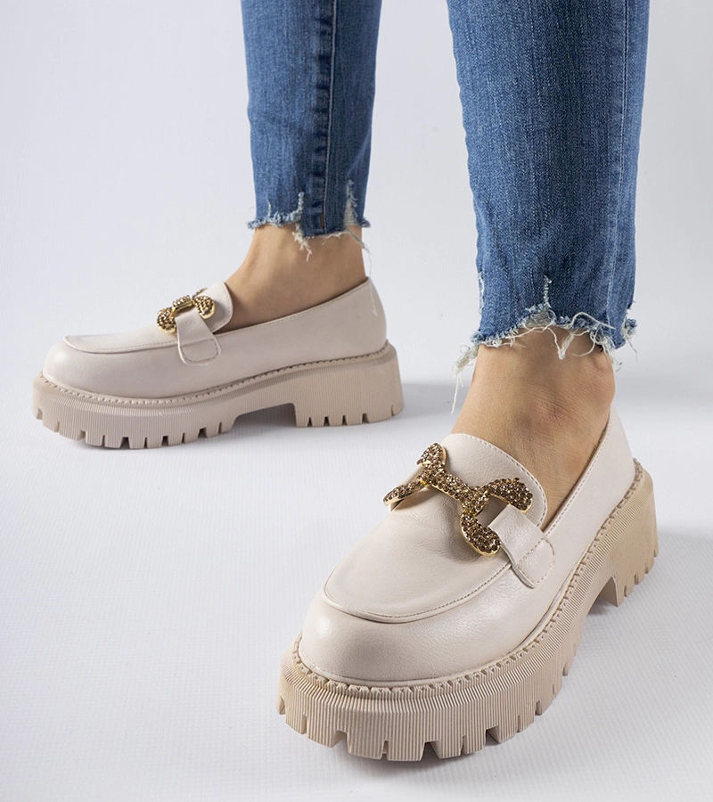 Bežové mokasíny zdobené zirkónmi Uzzone