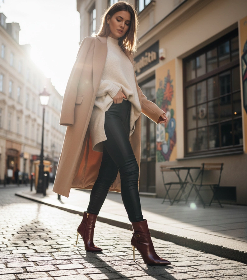 Bordové členkové topánky na zlatej ihličke s leskom Carmila