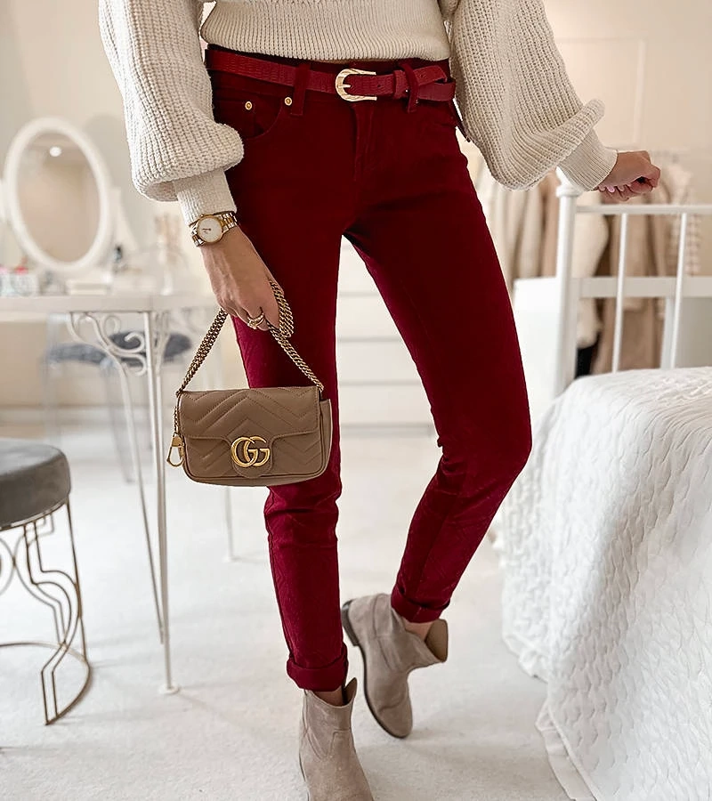 Bordové nohavice z látky Chevrette