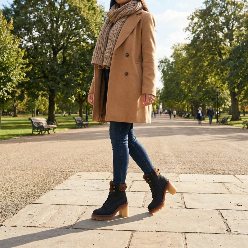 Čierne členkové čižmy na podpätku s kožušinkou na zvršku Alona