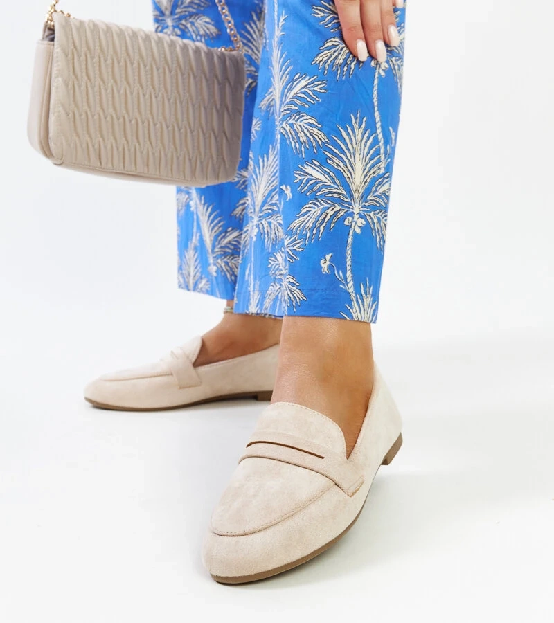 Svetlo béžové mokasíny z eco semiša Hennie