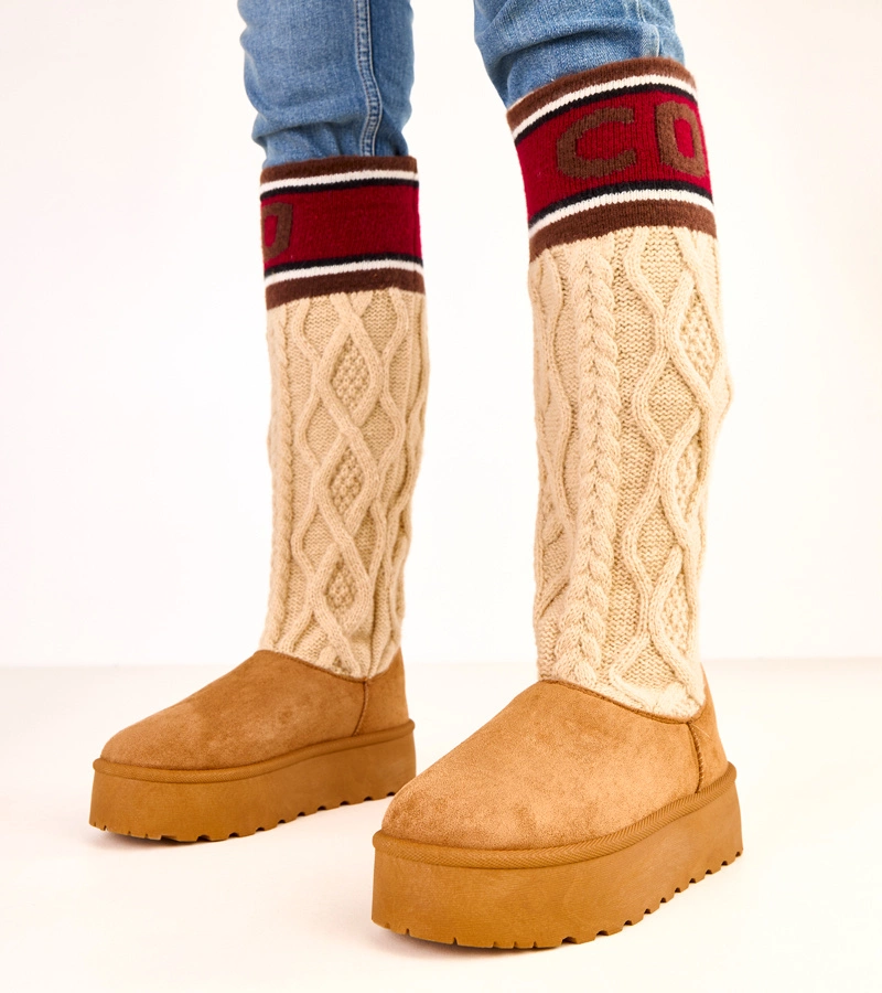 Hnedé snehule na platforme s vysokou sárou Coo