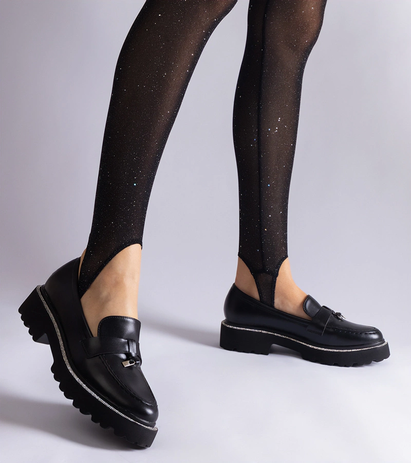 Čierne dámske mokasíny z ekokože na hrubej podrážke Henley