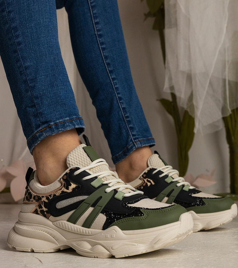 Zelené dámske športové tenisky s trblietkami Maleda