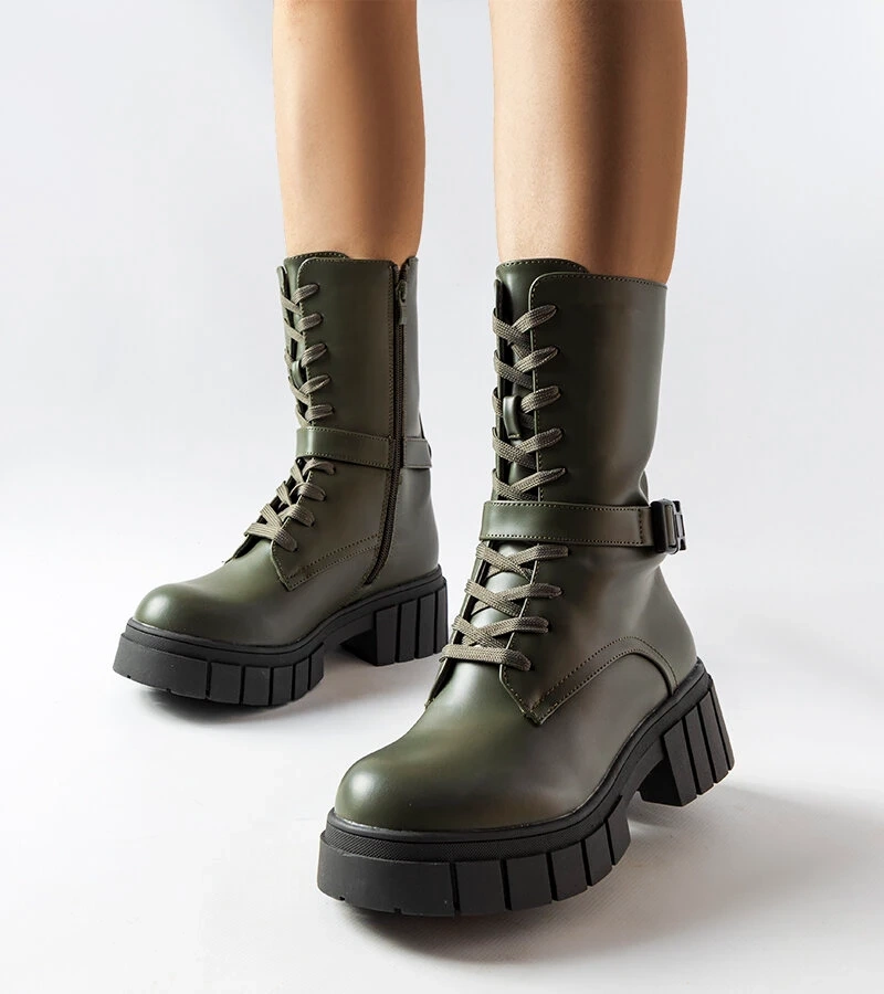 Tmavozelené šnurovacie topánky-workers Rive