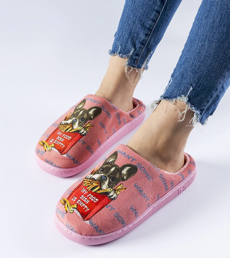 Tmavoružové mäkké papuče Frenchfries