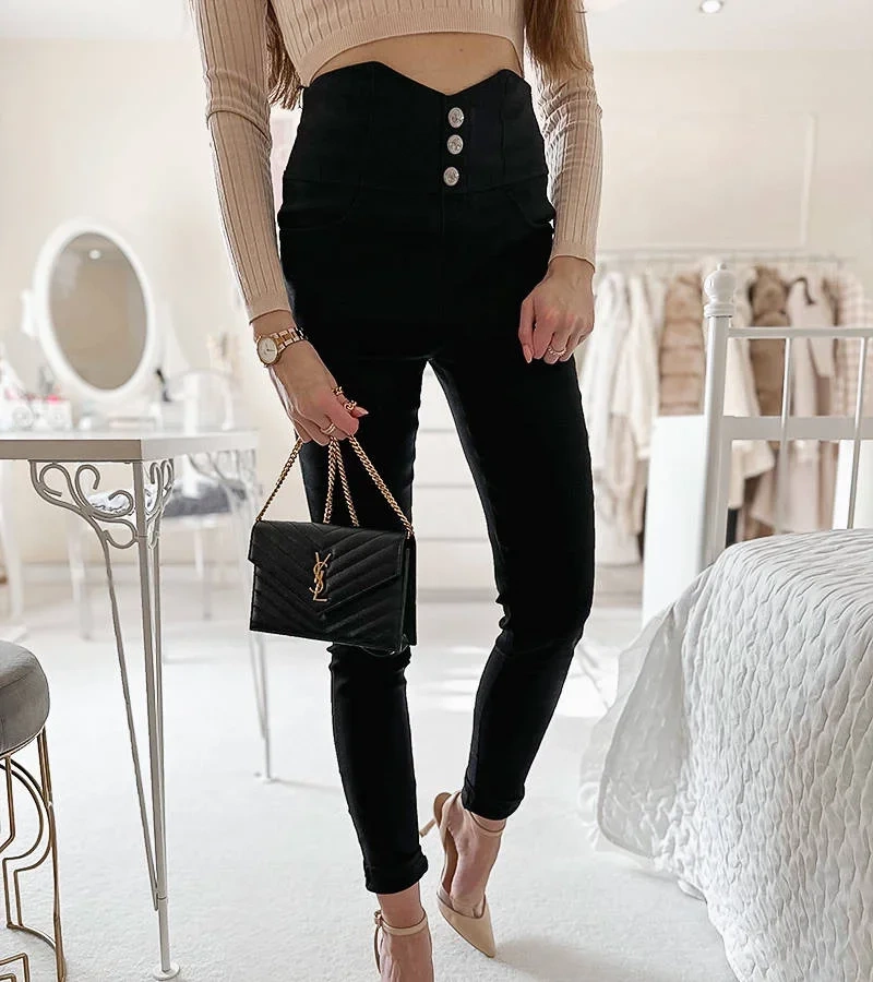 Čierne legíny zdobené gombíkmi Cupello