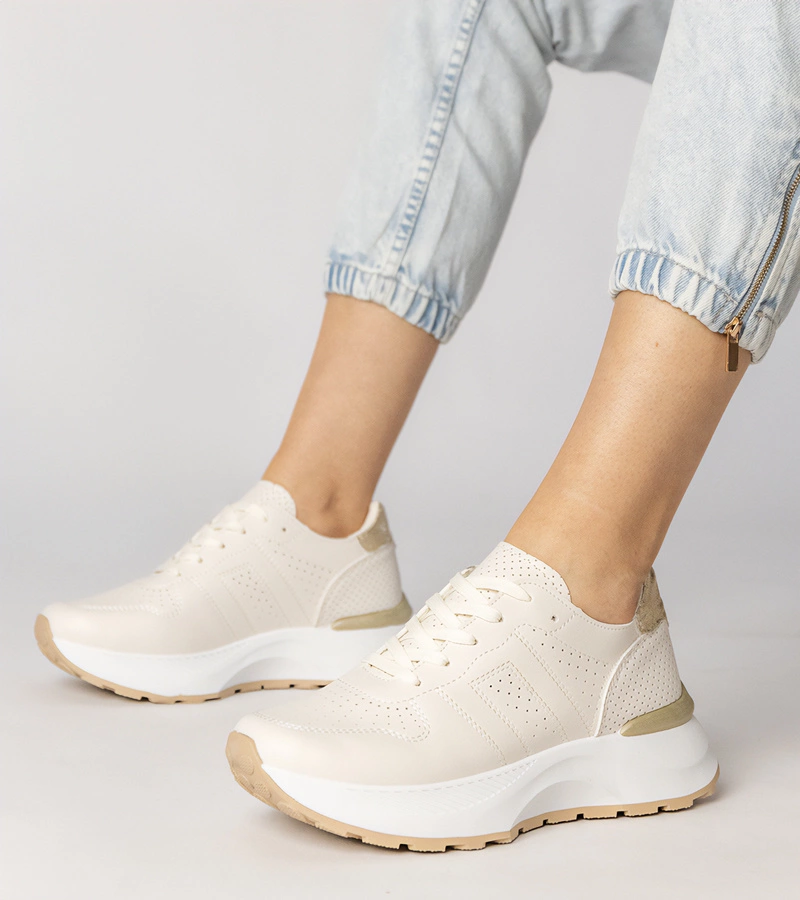 Béžové športové tenisky so zlatou vsadkou Lenkuta