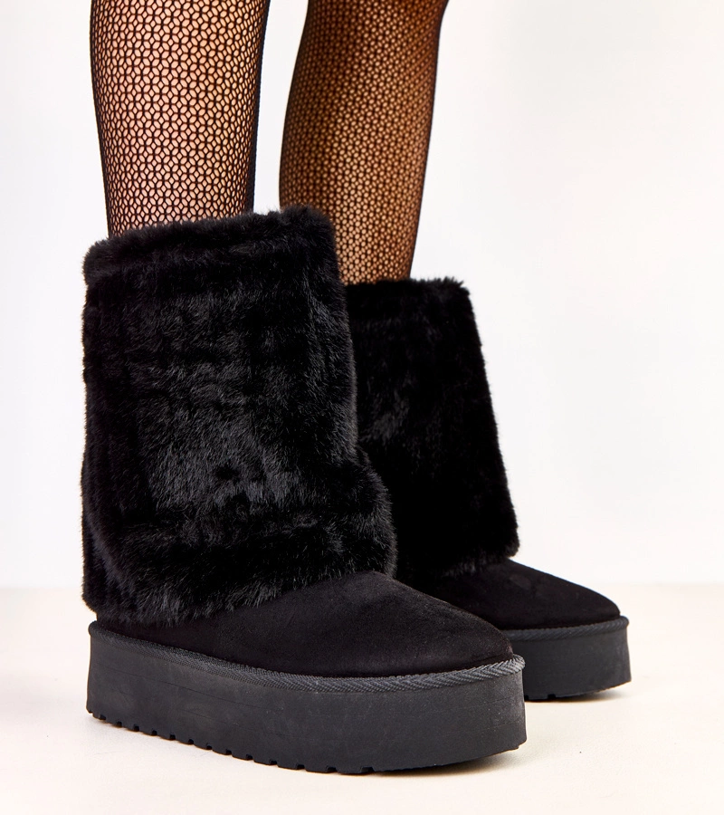 Čierne snehule na platforme s kožušinovým zvrškom Leda