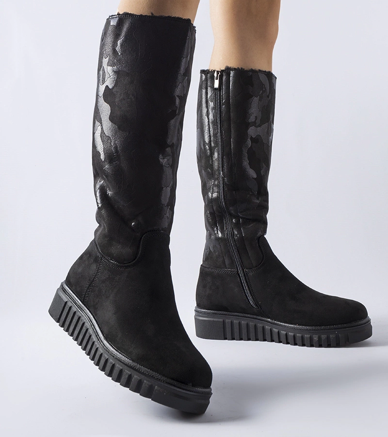 Čierne zateplené čižmy moro eko-zamša Piazzola