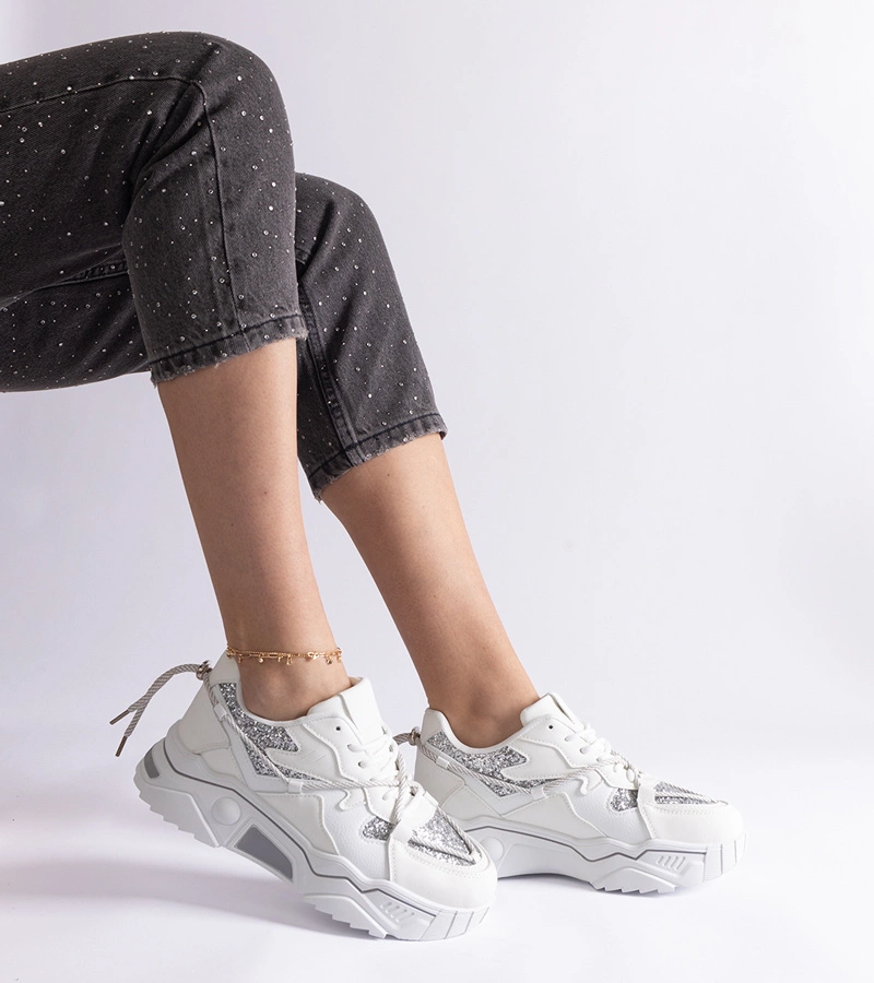 Dámske biele tenisky s trblietkami Agar